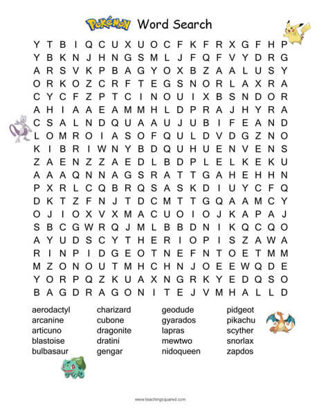 Pokemon Puzzle Word Search