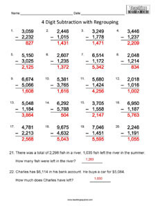 4 Digit Subtraction- Math Worksheets