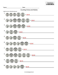 Counting Money- Dimes and Nickels Math Worksheets