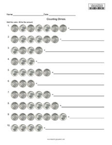 Counting Money- Dimes Math Worksheets