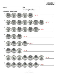 Counting Money- Quarters Math Worksheets