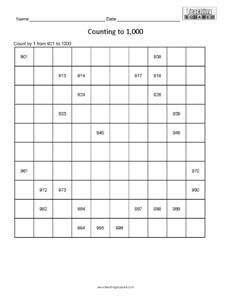 Counting Table to 1,000- Easy math worksheets teaching