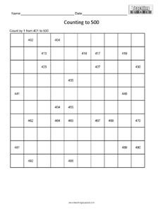Counting Table to 500- Easy math worksheets teaching