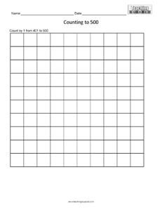 Counting Table to 500 math worksheets