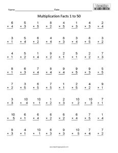 Multiplication to 50- math worksheets Multiplication Facts