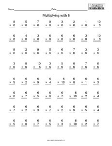 Multiplying with 6 multiplication worksheets