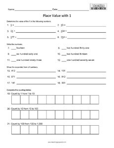 Place Value to Hundreds 1 math worksheets