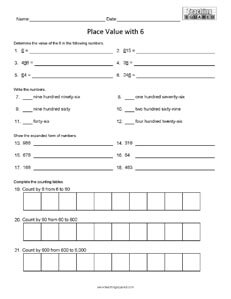 Place Value to Hundreds 6 math worksheets