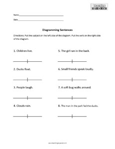 Sentence Diagramming- Subject Verb Worksheet