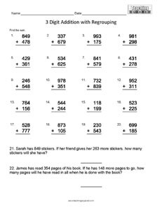 3 Digit Addition- Top Math Worksheets