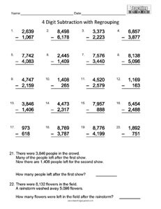 4 Digit Subtraction- B Math Worksheets