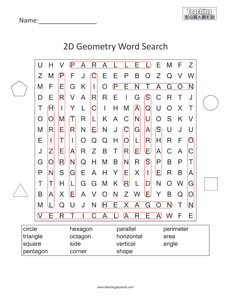 2D Geometry Word Search Puzzles