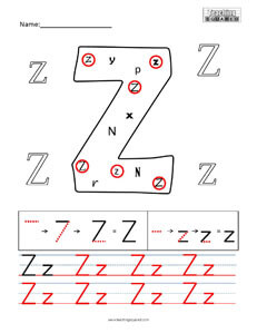 Letter Z Practice teaching worksheet