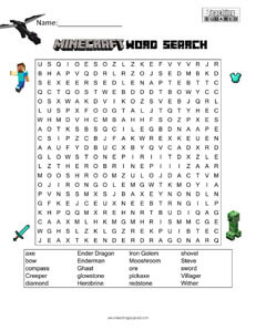 Minecraft Word Search Puzzle, PDF, Minecraft