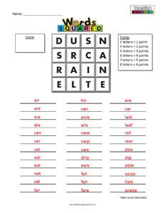 Words Squared game worksheets boggle