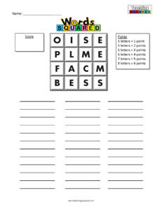 Words game worksheets boggle