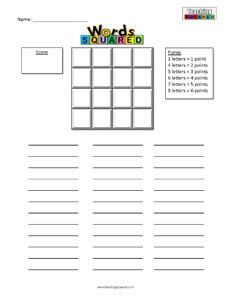 Words Squared boggle puzzle worksheets