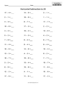 45 problems to practice subtraction facts math worksheets teaching