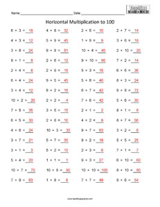 Horizontal Multiplication to 100 Multiplication Facts