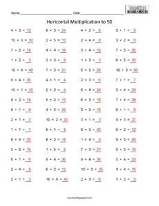 Horizontal Multiplication to 50 Multiplication Facts