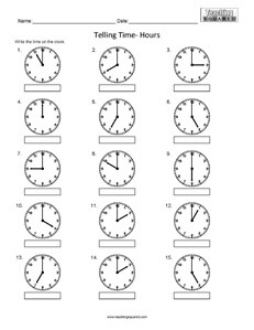 Telling Time to the nearest hour clock worksheets