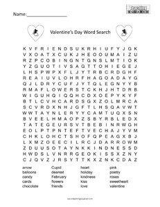 Valentine's Day holiday word search puzzles