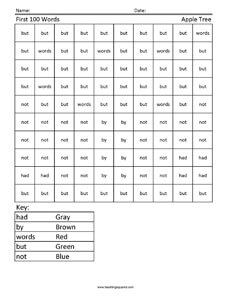 Apple Tree- First 100 Words Coloring Worksheet