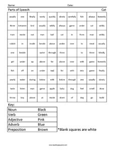 Cat- Parts of Speech Coloring Worksheet