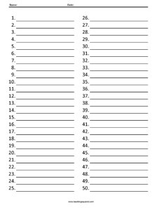 Numbered Test Paper
