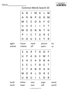 Common Words Search Puzzles