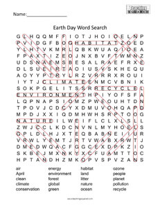 Earth Day- Holiday Word Search