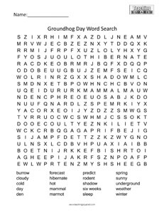Groundhog Day holiday word search puzzles