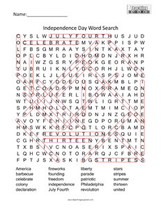 Independence Day- Holiday Word Search
