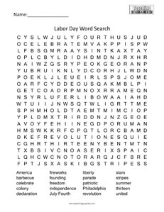 Labor Day Holiday Word Search Teaching Squared