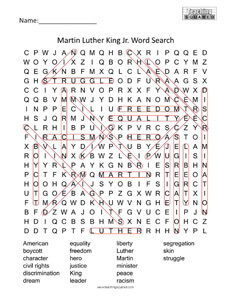 Martin Luther King Jr.- Holiday Word Search
