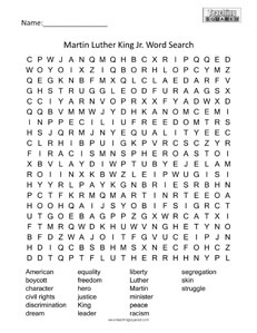 MLK Day Holiday word searches