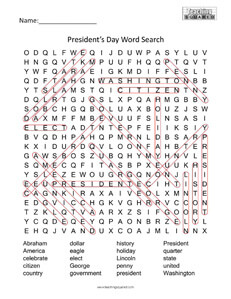 President's Day Holiday Word Search