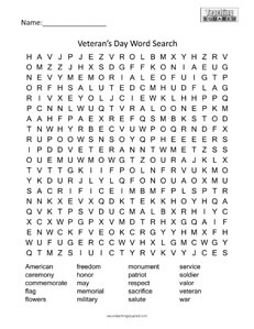Veteran's Day- Holiday Word Searches Puzzles