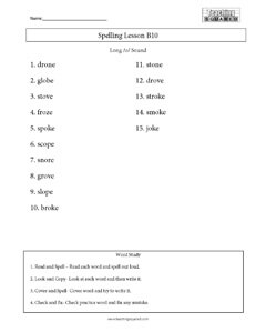 Spelling List B10- Long O Sound