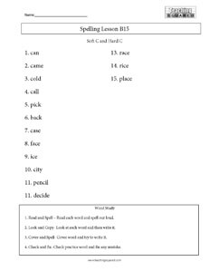 Spelling List B15- Soft C and Hard C