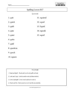 Spelling List B17- Qu Words