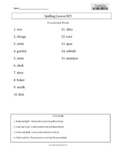 Spelling List B23- R Control Words