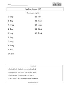 Spelling List B27- Phonograms Ing and Ink