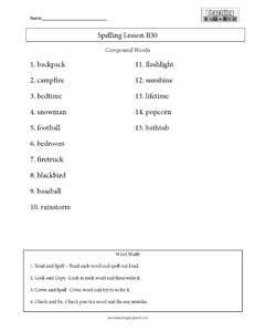 Spelling Lesson B30- Compound Words