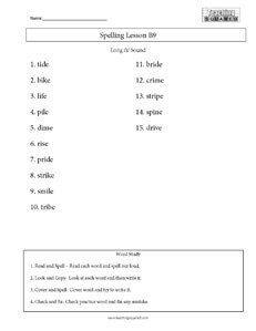 Spelling List B9- Long I Sound