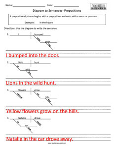 Diagram to Sentences- Prepositions 1 Grammar practice worksheets