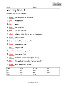 Matching Words- Spelling Practice B1