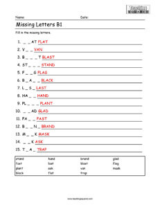 Missing Letters- Spelling Puzzle B1