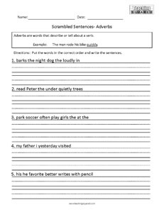Scrambled Sentences- Adverbs Worksheet