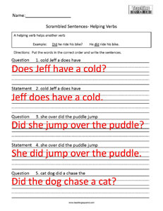 Scrambled Sentences- Direct Objects Grammar practice worksheets